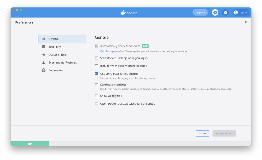 Docker Desktop general settings